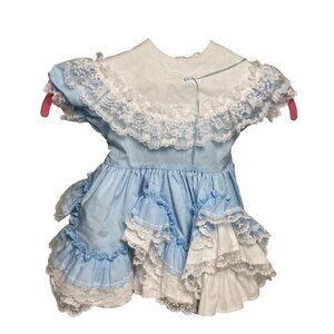 Lid'l Dollys Dress Baby Girl Size 1T Blue Ruffles Full Circle Lace Pageant Party